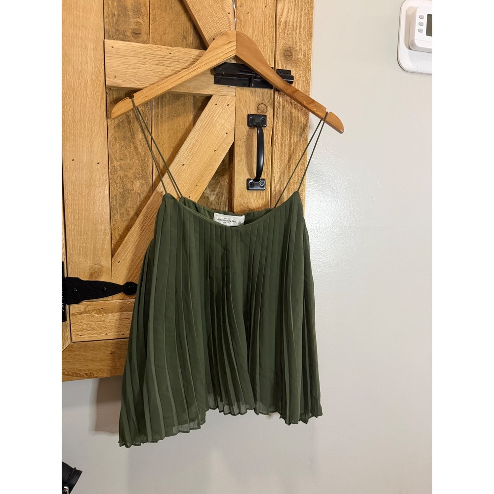 Abercrombie & Fitch Olive Green Pleated Camisole Spaghetti Strap Top Large